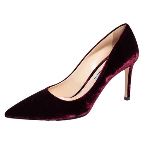 prada burgundy velvet shoes|Prada Velvet Pumps .